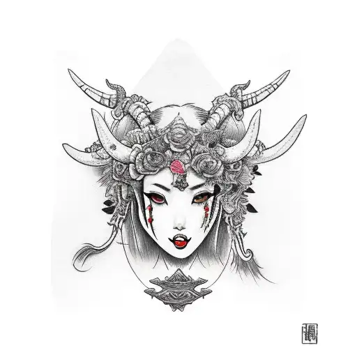 succubus in cow costume tattoo design idea