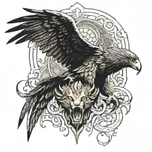 golden eagle with lion and dragon dark eater midir tattoo design idea