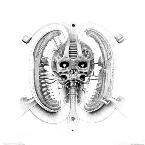 full sleeve biomechanical vintage technical drawing by hr giger tattoo design idea