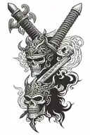 katana and crown with fire flames tattoo design idea