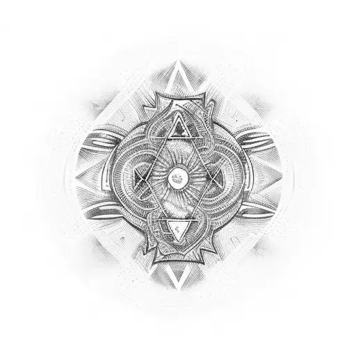 A disc golf basket surrounded by tribal patterns tattoo design idea