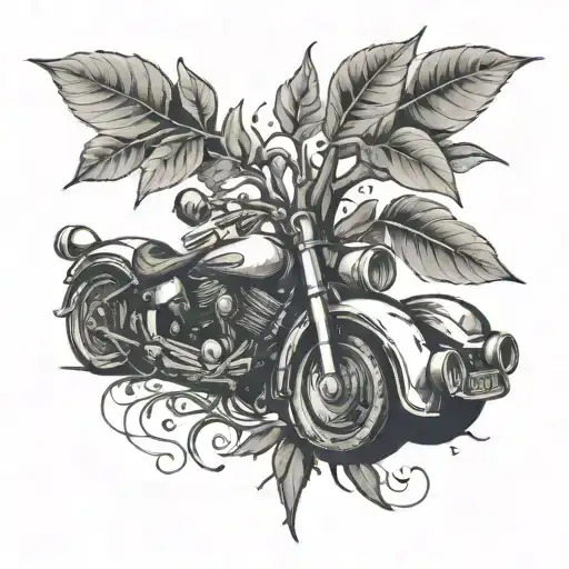 A money tree growing out of a motorcycle exhaust pipe tattoo design idea