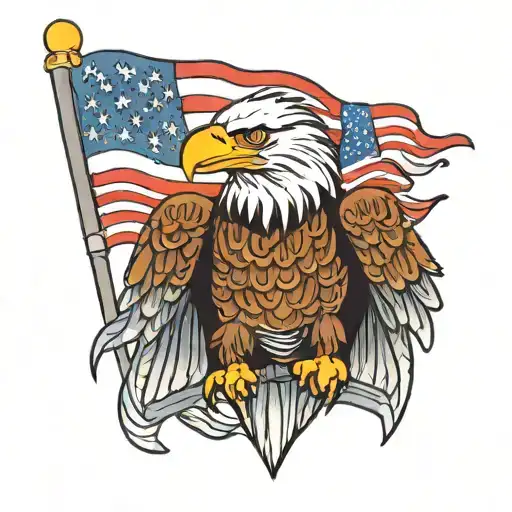 bald Eagle with American flag intertwined with Tulsa, OK and Austin, TX tattoo design idea