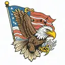 bald Eagle with American flag intertwined with Tulsa, OK and Austin, TX tattoo design idea