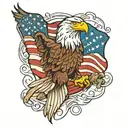 bald Eagle with American flag intertwined with Tulsa, OK and Austin, TX tattoo design idea