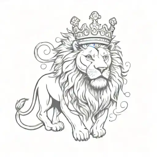 A lion with a crown made of dollar signs, symbolizing the client's passion for money and the strength of a lion tattoo design idea