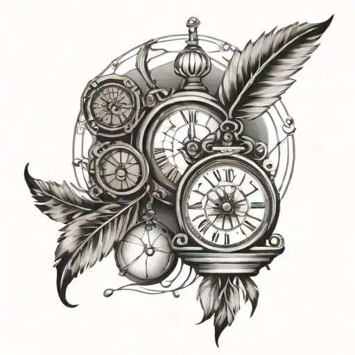 vintage hour glass and dream catcher tattoo design idea