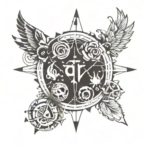 glyphs of Explore, Learn, Reflect and Transform all placed in a circle tattoo design idea