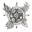 glyphs of Explore, Learn, Reflect and Transform all placed in a circle tattoo design idea