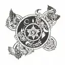 glyphs of Explore, Learn, Reflect and Transform all placed in a circle tattoo design idea