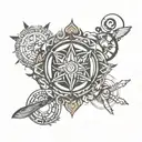 glyphs of Explore, Learn, Reflect and Transform all placed in a circle tattoo design idea