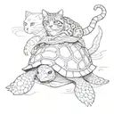 cat riding on turtle swimming tattoo design idea