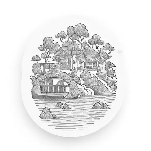 Paradise with a river flowing in a cup of wine tattoo design idea