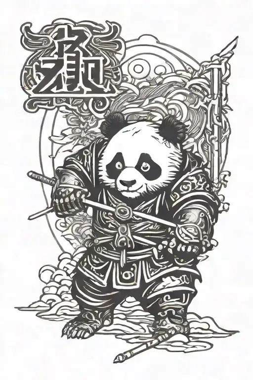 Panda Samurai warrior underneath the Japanese kanji "柔術" tattoo design idea