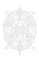 Cleangeometric lines, rings, and shapes connecting different symbols like an alchemy circle, with space for 6-12 symbols tattoo design idea