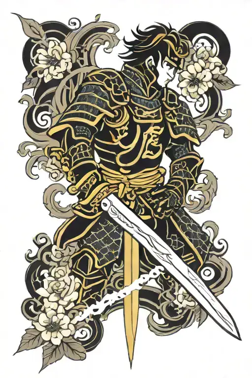 black knight gold sword centered  tattoo design idea