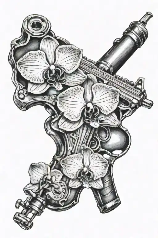 orchid gun beret jam pot knocked tattoo design idea