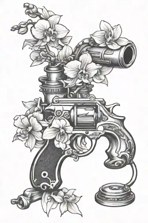 orchid gun beret jam pot tattoo design idea
