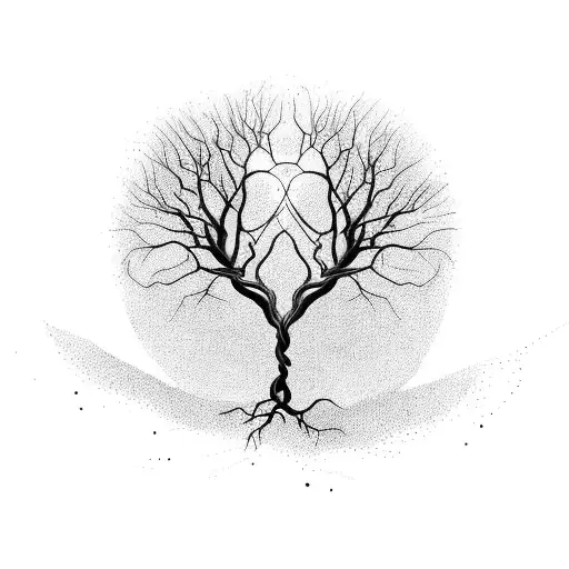 leafless tree with root forming into neontribals tattoo design idea