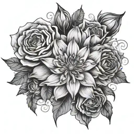 water lilys daisy's roses daffodils chrysanthemums tattoo design idea