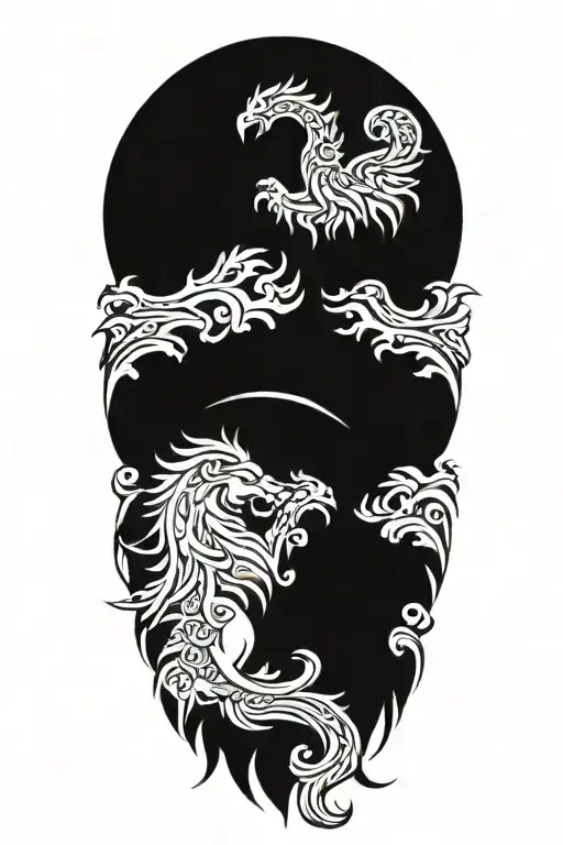 lion and phenix with tribal tattoo tattoo design idea