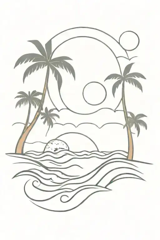 waves  birds sunset palm trees tattoo design idea