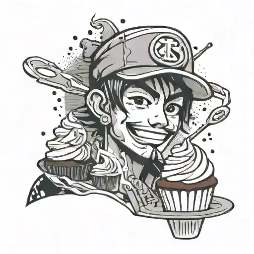 A tattoo of a manga character baking rap music themed cupcakes, combining the client's interests in a unique way tattoo design idea