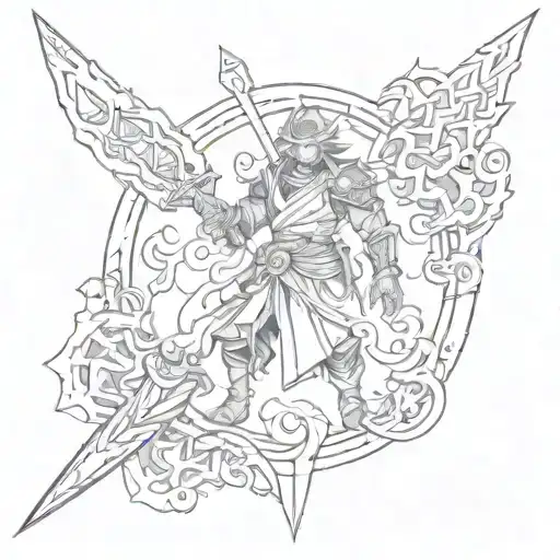 Combining elements from Demon Slayer and Solo Levelling into a unique crossover design tattoo design idea