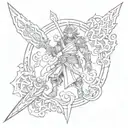 Combining elements from Demon Slayer and Solo Levelling into a unique crossover design tattoo design idea