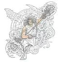 Combining elements from Demon Slayer and Solo Levelling into a unique crossover design tattoo design idea