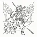 Combining elements from Demon Slayer and Solo Levelling into a unique crossover design tattoo design idea