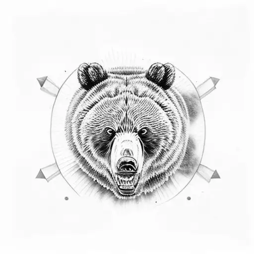tres osos grizzly realistas agresivos pero protectores en color negro tattoo design idea