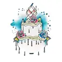 wedding cake with drips tattoo design idea