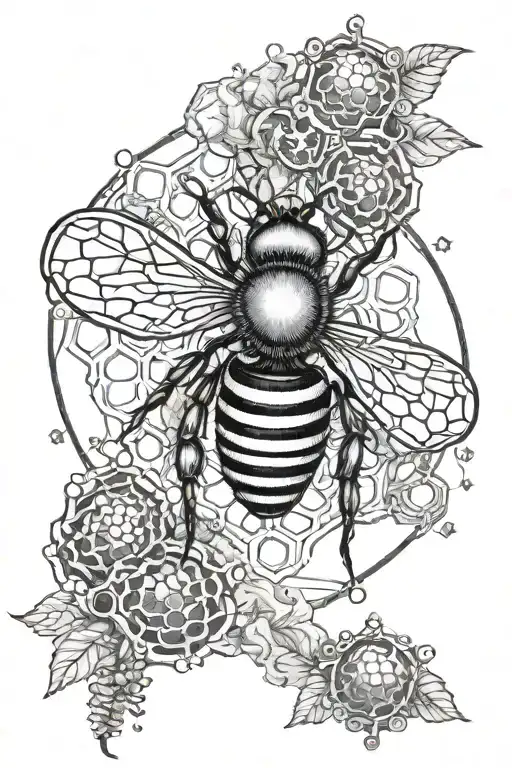 Bee, honeycomb, steampunk, water sign, earth sign, air sign, fire sign, zodiac sign "Virgo". The honeycomb is airy. tattoo design idea