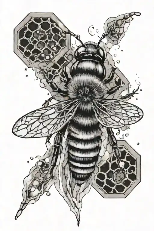Bee, honeycomb, steampunk, water sign, earth sign, air sign, fire sign, zodiac sign "Virgo". The honeycomb is airy. tattoo design idea