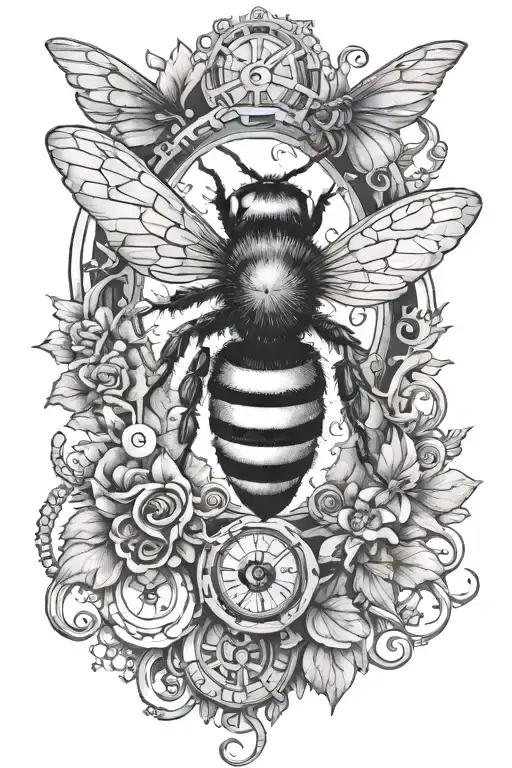 Bee, steampunk, water sign, earth sign, air sign, fire sign, zodiac sign "Virgo" tattoo design idea