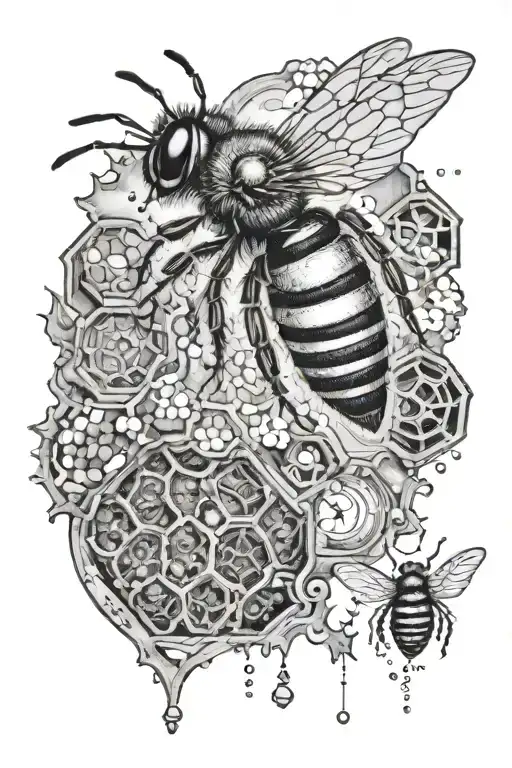 Bee, honeycomb, steampunk, water sign, earth sign, air sign, fire sign, zodiac sign "Virgo". The honeycomb is airy. tattoo design idea