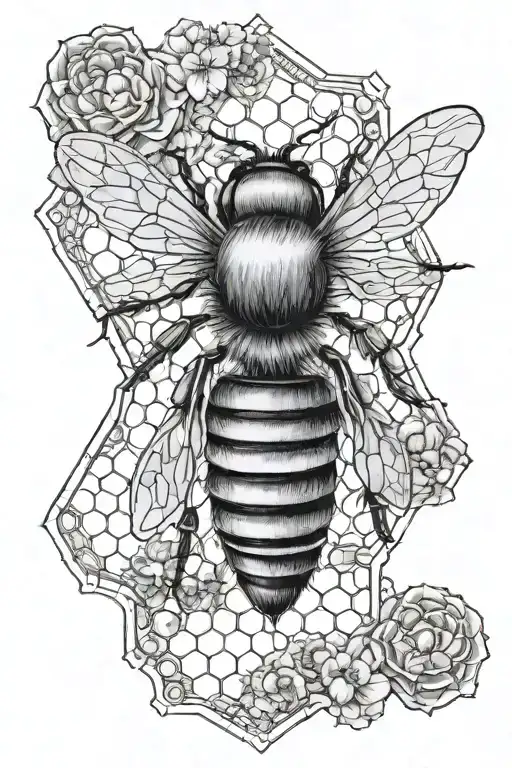 Bee, honeycomb, steampunk, water sign, earth sign, air sign, fire sign, zodiac sign "Virgo". The honeycomb is airy. tattoo design idea