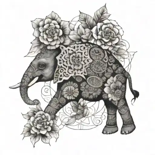 stubbornness, girl power, turtle, floral geometric elephant tattoo design idea