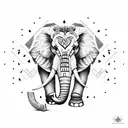 standing elephant with lion head holding axe  tattoo design idea