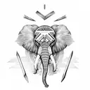 standing elephant with lion head holding axe  tattoo design idea