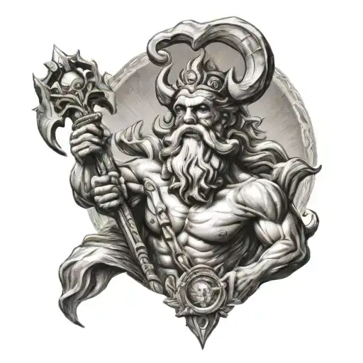 Poseidon holding trident emerging tattoo design idea