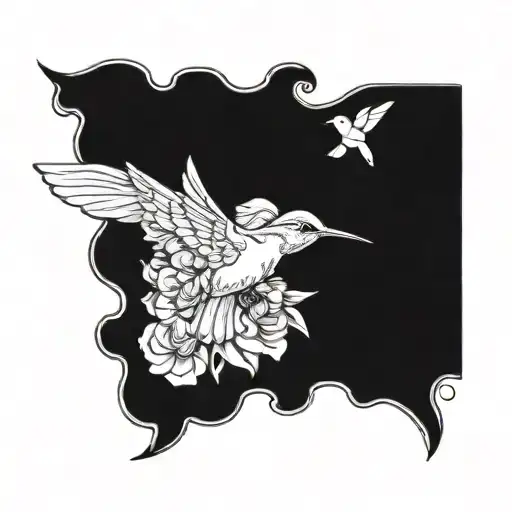 A hummingbird and cherub intertwined in flight tattoo design idea