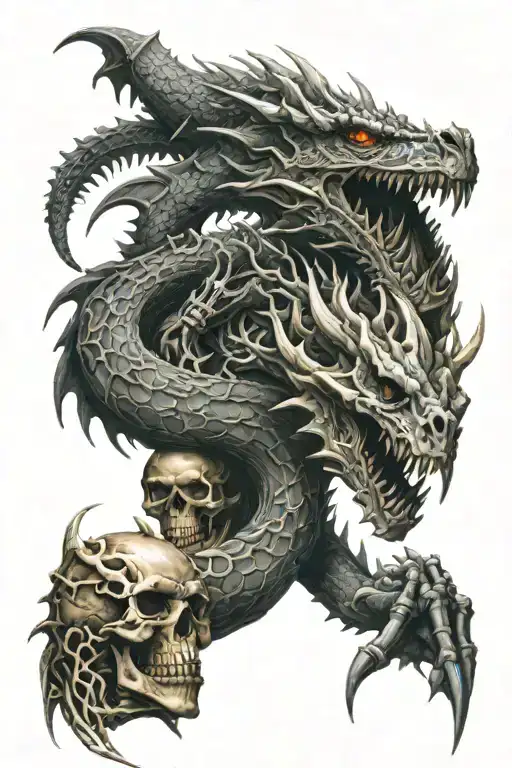 1 dragon and 1 skeleton dragon tattoo design idea