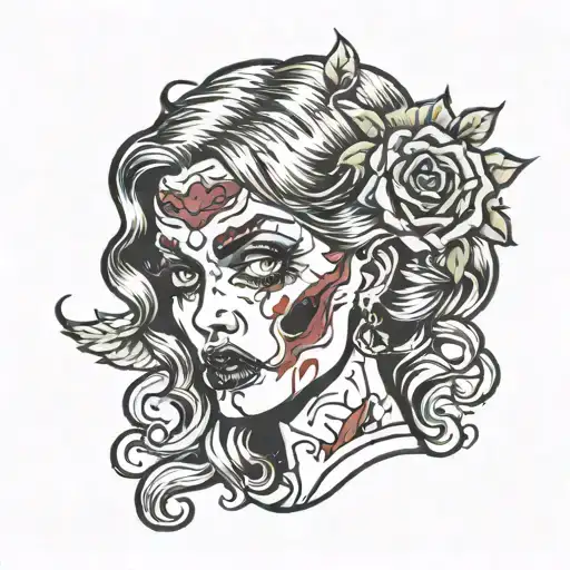 zombie girl face tattoo design idea