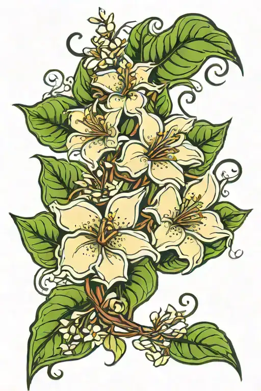 wave ivy jasmine flowers tattoo design idea