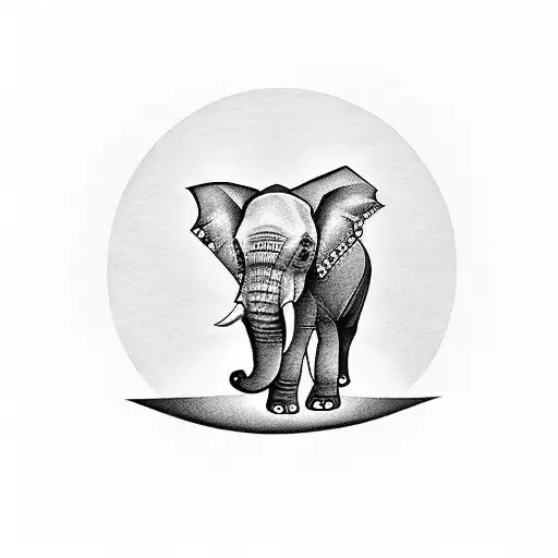 A minimalist tattoo of an good luck elephant, the elephant must have the trunk up tattoo design idea