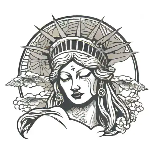 Statue of Liberty Angel Blindfolded hooded woman holding tattoo design idea