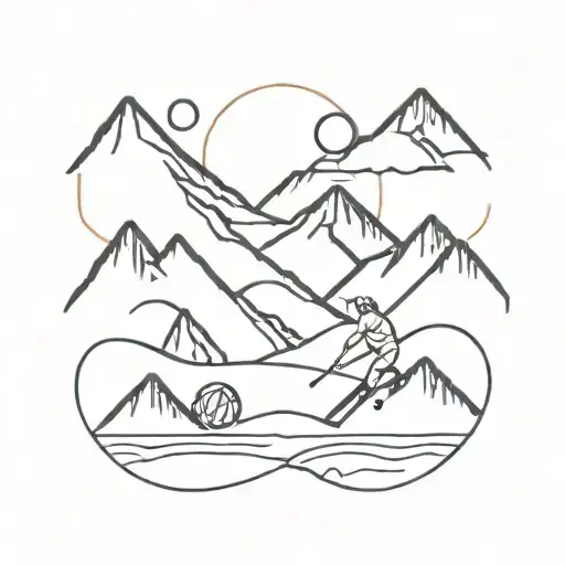 Handball, mountains, 61, skiing, four elements tattoo design idea