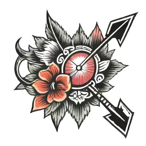 bow and arrow with shine tattoo design idea